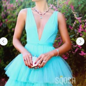 Turquoise SQOSA tulle tiered ball gown